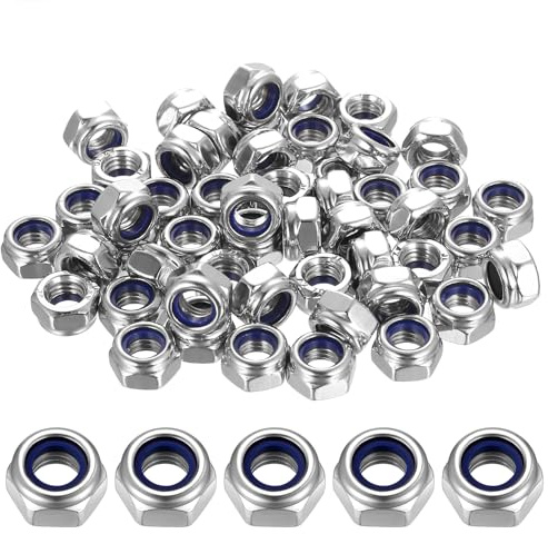 XxinXrong 50 Pcs M8 Nylon Lock Nuts, A2 Stainless Steel Hex Nuts Set - Self-Locking Flange Nuts for Automotive & Machinery (M8x1.25mm)