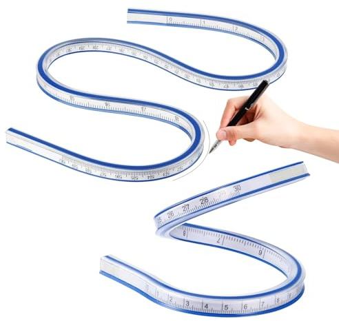 Pyralidsg 2 Pièces Règle Courbe Flexible, 30CM et 60CM Peut Etre Courbée Ruler, Multifonctionnelle Plastique Regle Couture, pour Peinture, Menuiserie, Architecture, Dessin, Vêtement