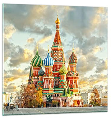 Quadro su Vetro Russia Mosca cattedrale quadrato rosso Stampe da Parete in Vetro 60x60cm Quadri Moderni Soggiorno Camera da Letto 1 pezzo Grandi Decorazione Murale Wall Art Immagini GAC60x60-2821