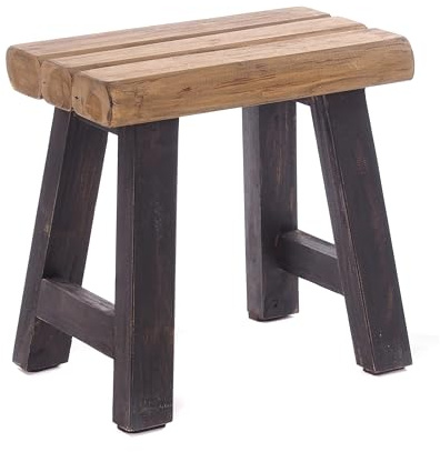 Rustic Design - Sgabello in Legno Riciclato, Stile Rustico, 41 x 42 x 24 cm (A x L x P), Pezzo Unico, Nero e Naturale