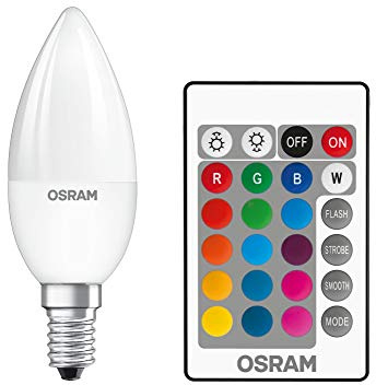 Osram Retrofit RGBW Lampen mit Fernbedienung LED Leuchtmittel, Sockel: E14, warmweiß, 2700 K, 9 W, entspricht 60 W, LED STAR MOTION SENSOR CLASSIC A, matt, Einzelpack