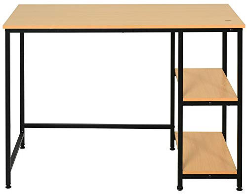 HOMCOM Mesa de Ordenador Escritorio para Oficina Estudio con Estantes de 2 Niveles Gran Superficie Patas con Protectores Regulables Antideslizantes 106x50x76 cm Color de Madera