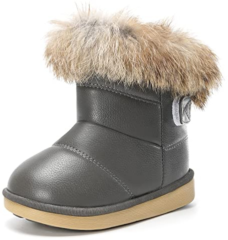 KVbabby Bambine e Ragazze Carino Stivali da Neve Morbide Fodera calda Stivali Scarpe di Cotone Piatto Pelliccia Stivali,grigio,25 EU = produttore 26