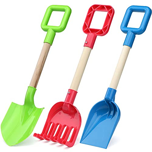 Dilabnda Jumbo Beach Shovels for Kids, Heavy Duty Plastic Sand Shovels, 40CM Sand Beach Toys Set for Toddler, Wood Handle Beach Scoop Toys for Sandbox Sandpit, Digging Garden Spade Tools