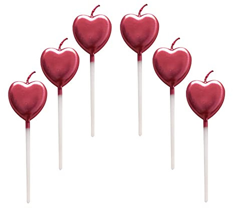 Candeline Compleanno a Cuore,6 Pcs Particolari Candele di Compleanno a Forma Stellare per Decorazione della Torta di Feste di Compleanno e Matrimonio,rosso
