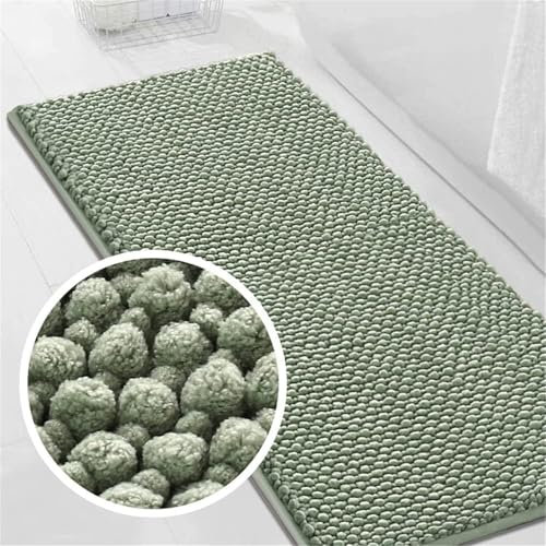 LINGKY Badematte rutschfest 50x120 cm Chenille Badezimmerteppich Saugfähige Badteppich Waschbar Badvorleger Bad Teppich Badezimmer Duschvorleger Badematte Cyan