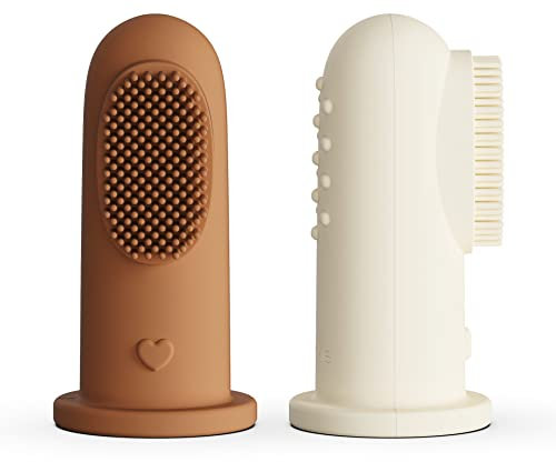 Moonkie Babyzahnbürste Fingerzahnbürste Mundreinigungsset für 3 Monate +, 2 Stück (Lehm/Elfenbein)