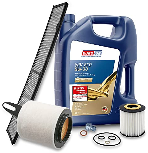 ATEC Germany Inspektionspaket Filterset mit 1x Ölfilter; 1x Luftfilter; 1x Innenraumfilter (Aktivkohle); 1x Ölablassschraube; 1x Motoröl 5W-30 5 l, KOMPATIBEL MIT - BMW 1er (E8x), 3er (E9x), X1 (E84)