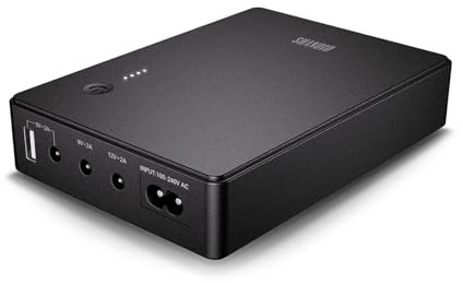 Shanqiu SAI Mini UPS para WiFi, Router, Módem, Cámara de Vigilancia, Entrada AC Salida 5V USB 5V 9V 12V DC 2A (37Wh)