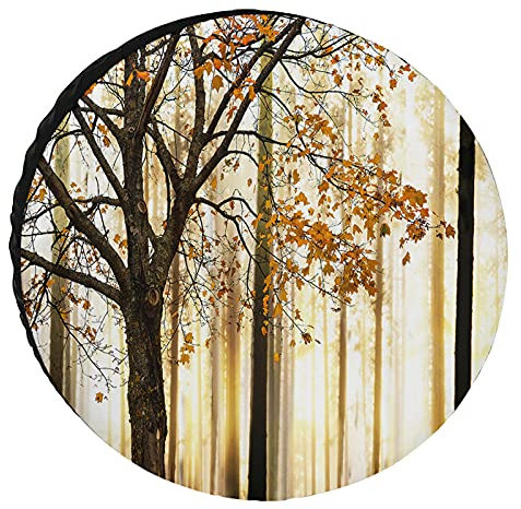 Cubierta de llanta de Repuesto 14 Pulgadas Otoño Acción de Gracias Hojas caídas Amarillas Protector Universal de Rueda de llanta Árbol Forestal Cubiertas de Llantas Impermeables/a Prueba de Polvo AC