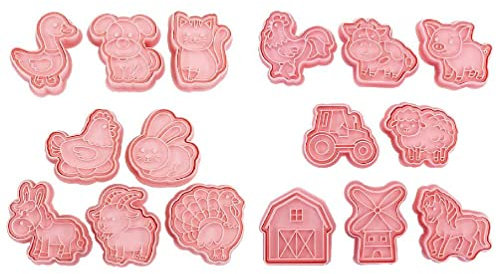 Ranuw Lot de 16 emporte-pièces animaux de la ferme en plastique pour biscuits, fondant, pâtisserie, fournitures de cuisine