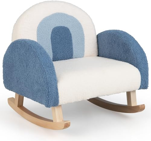 Honey Joy Toddler Rocking Chair, Kids Rocker with Solid Wood Frame & Plush Fabric, Anti-Tipping Design, Toddler Couch for Kids Room, Playroom, Nursery, Bedroom (Blue)