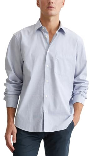 Marc O'Polo Herren Hemd aus Bio-Baumwolle Regular Fit, Blau (Multi/Soft Blue), M