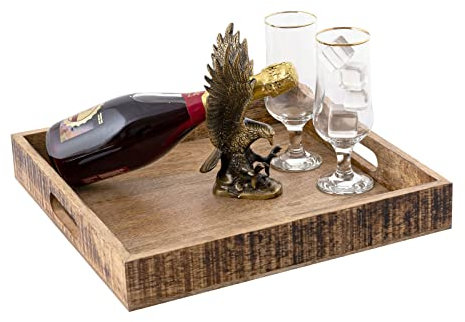 Serviertablett Holztablett 40x40cm Tablett Holz Serviertablett Deko Tablett quadratisch aus Mangohol