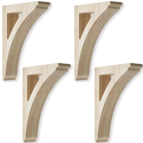 Briwooody 4 Pcs Wood Corbels, 1-3/4 x 6-1/2 x 9 Wooden Shelf Brackets