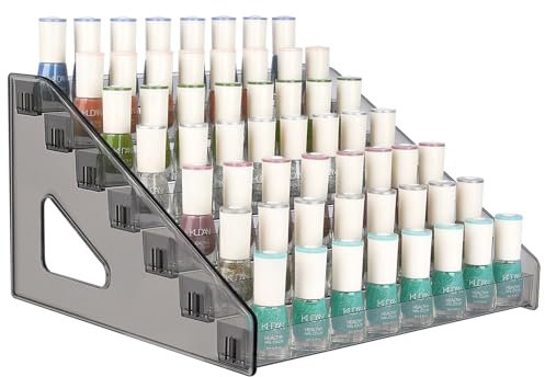 JessLab Organizzatore per Smalto Unghie, con Vassoio per Smalto e Supporto in Acrilico per Liquidi, Espositore Salvaspazio per Saloni Professionali e Uso Domestico, Grigio, 7 Livelli