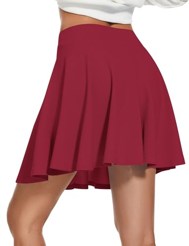 WNEEDU Dam basic solid mångsidig stretchig avslappnad mini skater kjol, röd, XXL