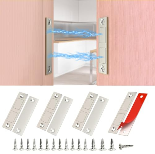 siismi Svendita！Chiudiporta Armadio Magnets, 4 Pezzi Due-magneti Chiusura Magnetica Potente per Ante, Ultra Sottili Calamita Porta per armadi, porte scorrevoli, cassetti e mobili
