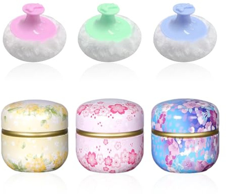 3 Piezas De Latas De Metal Con Patrón Floral Y 3 Piezas De Borlas De Polvo De Felpa, Borlas Para El Cuerpo, Borlas De Polvo Suaves Y Esponjosas, Juego De Borlas De Polvo Portátiles