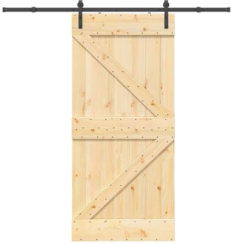 Homgoday Puerta corredera con herrajes Madera Maciza de Pino 95x210 cm Puertas Correderas Puerta Corredera para Corredera Madera
