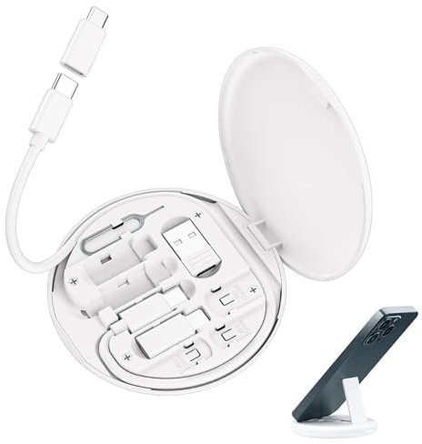 Leloco Kit adattatore USB 6 in 1, adattatore USB C a Micro USB con adattatore per smartphone, cavo e pin SIM – Scatola da viaggio portatile con supporto per cellulare e scomparto per schede SIM