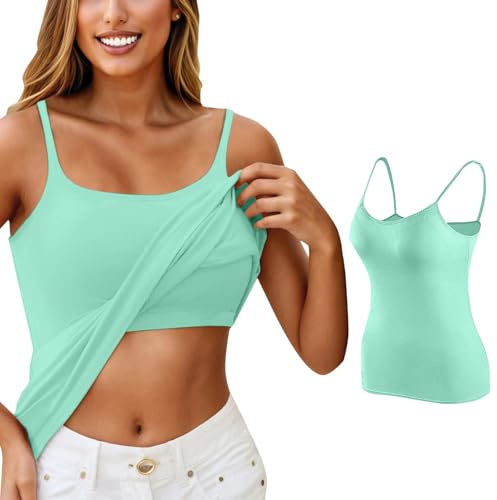 Debardeur Soutien Gorge Integre Femme sans Manche- Camisole Sport Grande Taille Couleur Unie DéBardeurs D'éTé Sexy Bretelles Spaghetti Pas Cher Casual Chic éLéGant Quotidien Yoga Tank Top