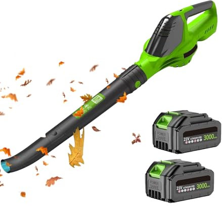 Soplador de batería de 21 V, soplador de hoja con batería de 3,0 Ah, 120 CFM/100 MPH, 5 velocidades, soplador de hojas inalámbrico para el mantenimiento del césped, remoción de nieve y eliminación de