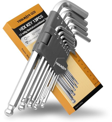 TOOLMAYS Clé Allen SphéRique 13 PièCes, 1,27 à 10 mm Clef Allen, Jeu De CléS Hexagonale Professionnelles Portable, Clef A Laine Pour RéParation De VéLo, Meubles, éLectroméNagers, Moto