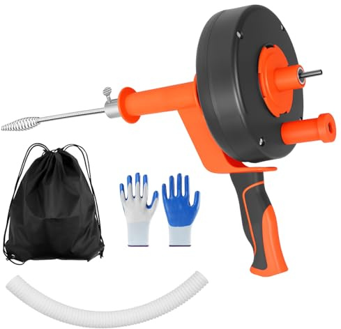SOARFLY Furet Déboucheur Canalisation 10 m, Spirale de Nettoyage Flexible pour Tuyaux, Compatible Perceuse, avec Gants & Sac
