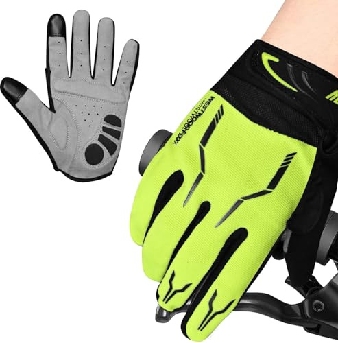 WESTWOOD FOX WFX Cycling Gloves Full Finger Mountain Bike Gloves Touchscreen MTB Gloves Padded Anti-Slip MTB Road Biking Sports Gloves for men and women (Neo Green, L)