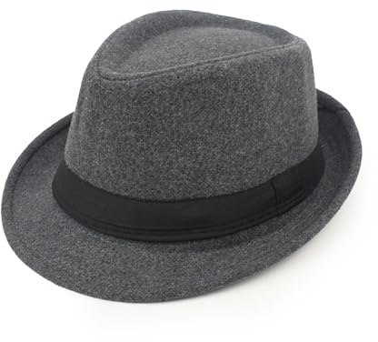 OHEETU Sombrero estilo vintage de los años 20 Trilby Fedora unisex, sombreros de Panamá con banda de ala corta, gorra Derby Jazz, gorra Manhattan Gatsby (azul oscuro/gris), Gris, talla única