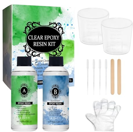 Dopsyesn Kit De Resina Epoxi 2 X 90 Ml | Resina De Colada Transparente - Endurecedor Autonivelante Antiamarillamiento De Alto Brillo Para Reparar Joyas Y Arte