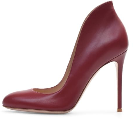 Escarpins Classiques à Talons Aiguilles et Bout Rond pour Femmes, Confortables et Fermés à Enfiler à Talons Hauts élégants pour Mariage Fête Bureau Rendez-Vous,Rouge,36 EU