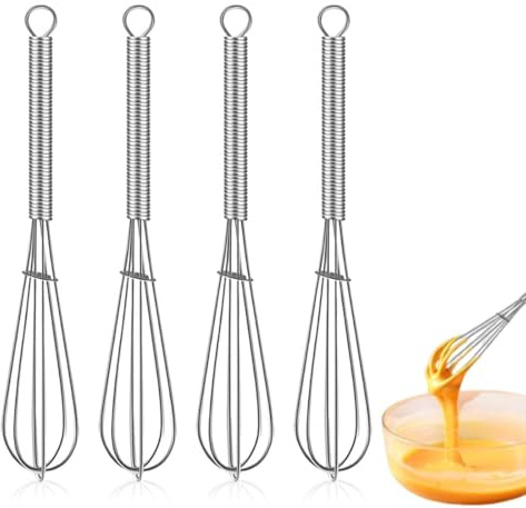 4 Stück Kleiner Schneebesen Mini Edelstahl Rührbesen, Rührblitz Edelstahl Kugelschneebesen mit Griff zum Mischen Schlagen Aufschäumen und Rühren