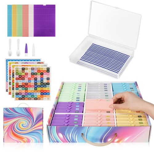Zjyufy Vassoi per Diamond Painting con Coperchio, 48 pezzi Accessori Organizer per Diamond Painting, Mini Contenitori Antistatici per Arte con Diamanti, Organizer Impilabile per Artigianato e Perline
