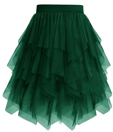 Vlazom Falda de Tul para Mujer Falda Tutú de Tul Irregular con Cintura Elástica, Falda Plisada Informal de Gasa para Fiesta de Graduación S-XXL