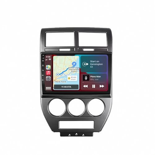 Trådlös Apple Carplay Android Auto-Skärm för Jeep Compass 2006-2010 Backkamera, Spegellänk, Bluetooth, Röststyrning, Gps-Navigering, Aux, Röstassistent, 4 Kärna 4G+64G
