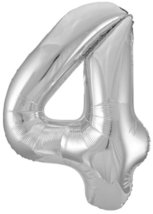 Riesenzahl 4 Luftballon - 86 cm - Silber, 34