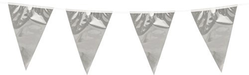 Amakando Festón de Banderolas Boda - 10 m | Guirnalda con Banderines Plateada | Accesorio Fiesta Nochevieja | Decoración Colgante Cumpleaños