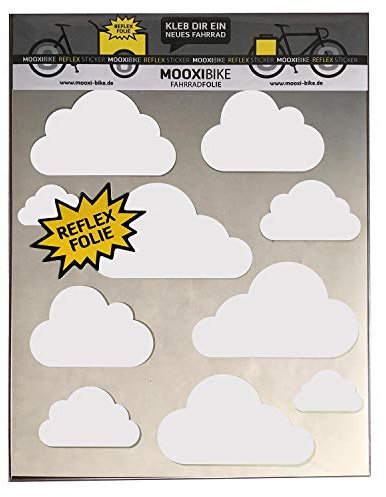 MOOXIBIKE I Sticker Set Cloud weiß reflektierend, für Cargobike, Lastenrad, Scooter, Roller & Helm, auch für Rennrad, Trekkingrad, Fixie, Mountainbike, Hollandrad, Citybike, Scooter, Rollator & E-Bike