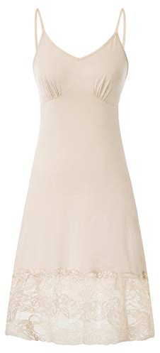 Belle Poque Women's Sleeveless Cami Dress Spaghetti Strap Full Slip Lace Extender Nude-2 L