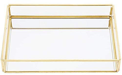 Vassoio Rettangolare in Vetro Phnom Penh Oro - Specchio Rettangolare per Cosmetici, Gioielli e Profumo (M)