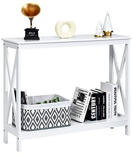COSTWAY Konsolentisch Beistelltisch Industrie Design mit Ablage Flurtisch 100x30x80cm (Weiß, 2 Ebenen)