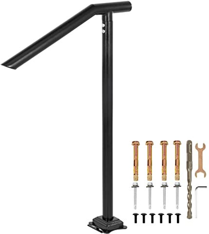 Happybuy 1-3 Step Steel Handrail, Black Varnished Stylish Handrails for Outdoor Steps, 330LBS Capacity