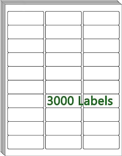 100 Sheets 30 UP 1 x2-5/8 Shipping Labels 3000 Pcs FBA Label Stickers for Laser/Inkjet Printers, White Blank Sticker Name Tags, 30 Per Page