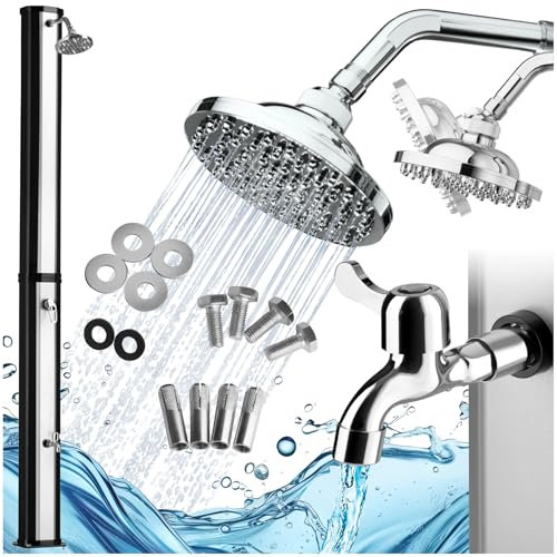 TecTake® Doccia Solare 35 Litri, Doccia da Giardino, Doccia Solare da Esterno, Doccia da Esterno per Giardino, Campeggio o Piscina con Soffione Orientabile e Rubinetto - Nero/Argento