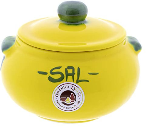 CERÁMICA ESPAÑA | Salero de Cocina Rústico Original | Modelo M02 | 100% Decorado a Mano | 16x16x14 cm