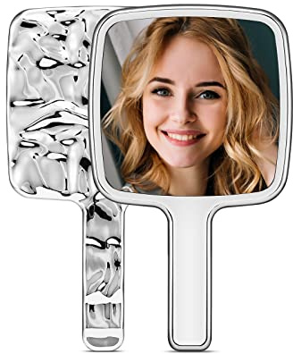 MIRRORNOVA Handheld Mirror, Water Ripples Hand Mirror with Handle for Make up, Square, Silver, Small (4 x 7 inches)
