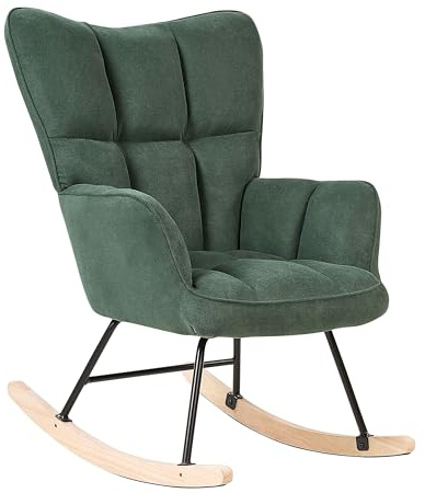 Beliani Fauteuil à Bascule Moderne en Tissu Polyester Vert Foncé et Pieds en Bois Oulu