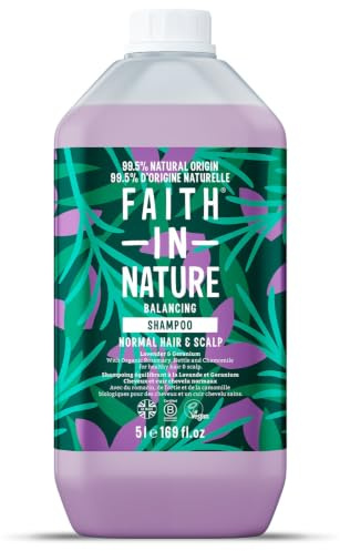 Faith in Nature Lavendel & Geranium, naturligt schampo, näringsrikt, veganskt och djurtestat, SLS- och Parabenfritt, normalt eller fet hår, 5 l påfyllningsbar flaska